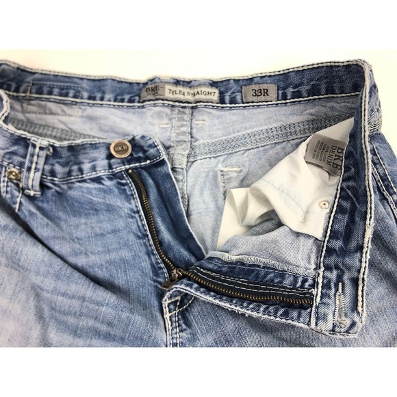 BKE Tyler Straight Medium Wash Jeans Men’s Size 33R X 31 Distressed - Picture 5 of 11